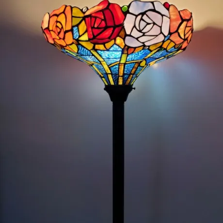 AZALEA Tiffany-Style Floral Stained Glass Torchiere Floor Lamp 67" Height