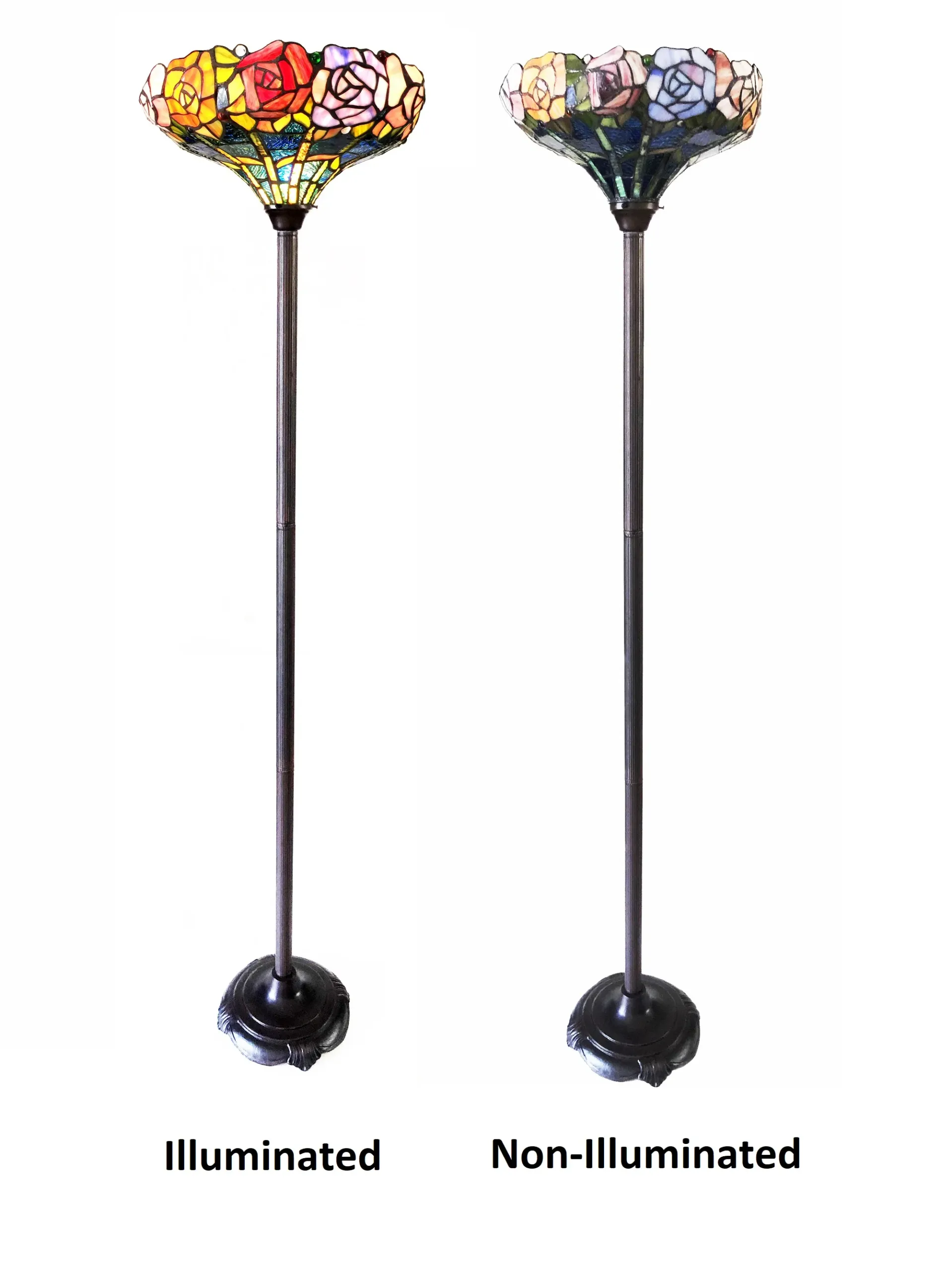 AZALEA Tiffany-Style Floral Stained Glass Torchiere Floor Lamp 67" Height - Image 2