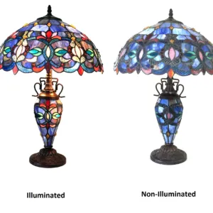 PRISCILLA Tiffany-style 3 Light Victorian Double Lit Table Lamp 18" Shade