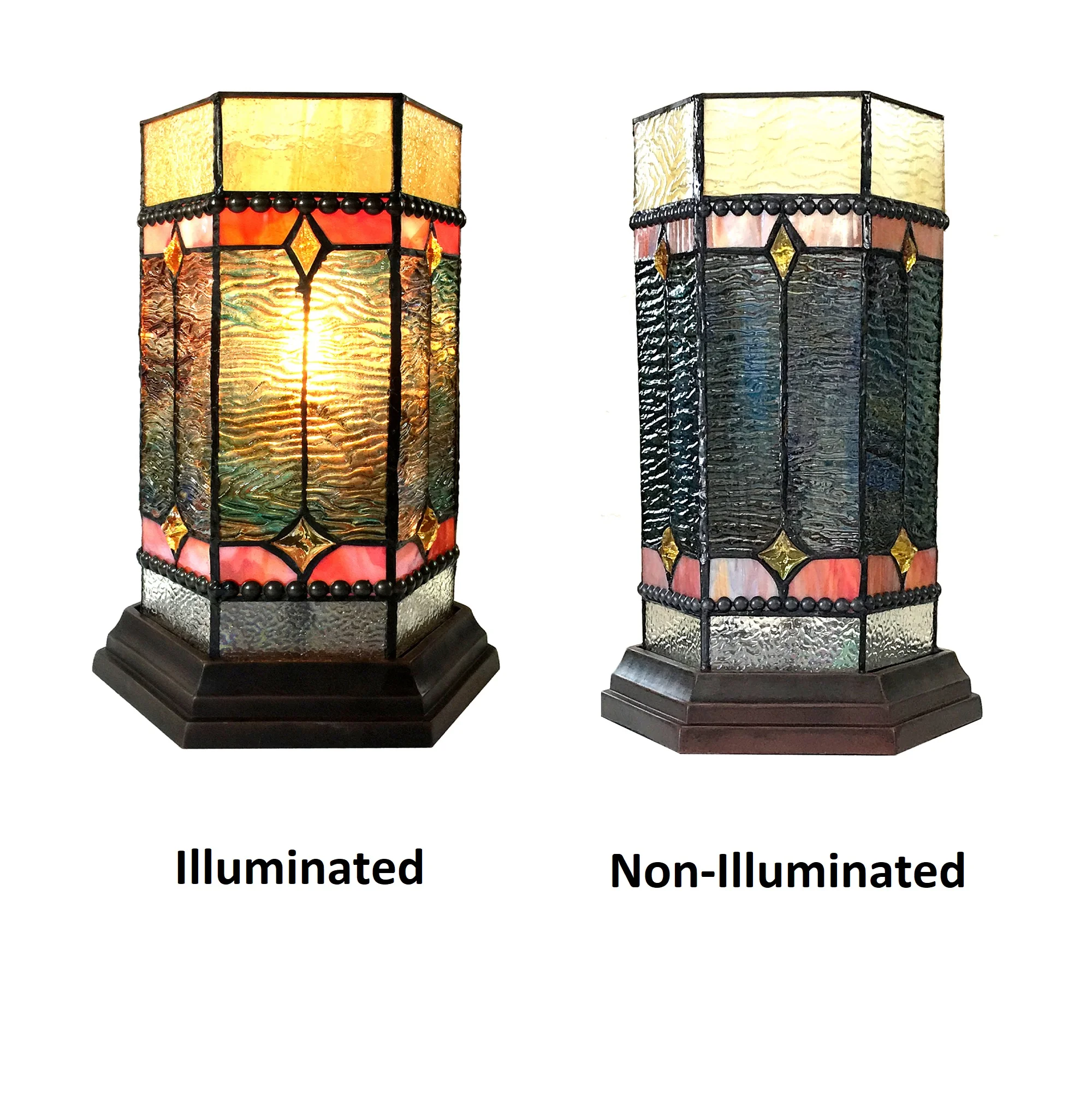 NEILSON Tiffany-glass Accent Pedestal 1 Light Mission table lamp 14" Tall - Image 2