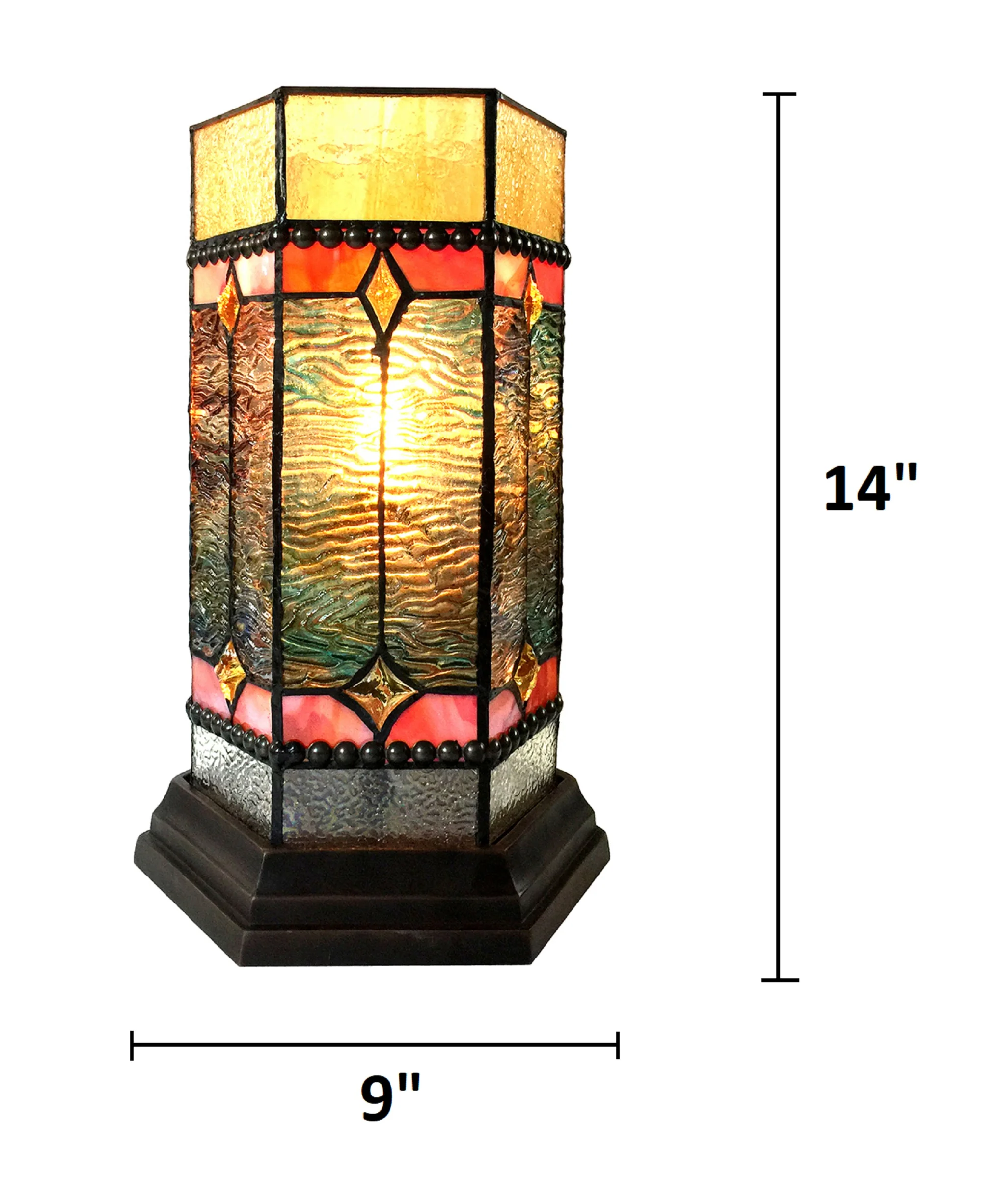 NEILSON Tiffany-glass Accent Pedestal 1 Light Mission table lamp 14" Tall - Image 3