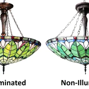 LOTUS Tiffany-Style Geometric Stained Glass Inverted Ceiling Pendant 28" Width