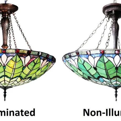 LOTUS Tiffany-Style Geometric Stained Glass Inverted Ceiling Pendant 28" Width