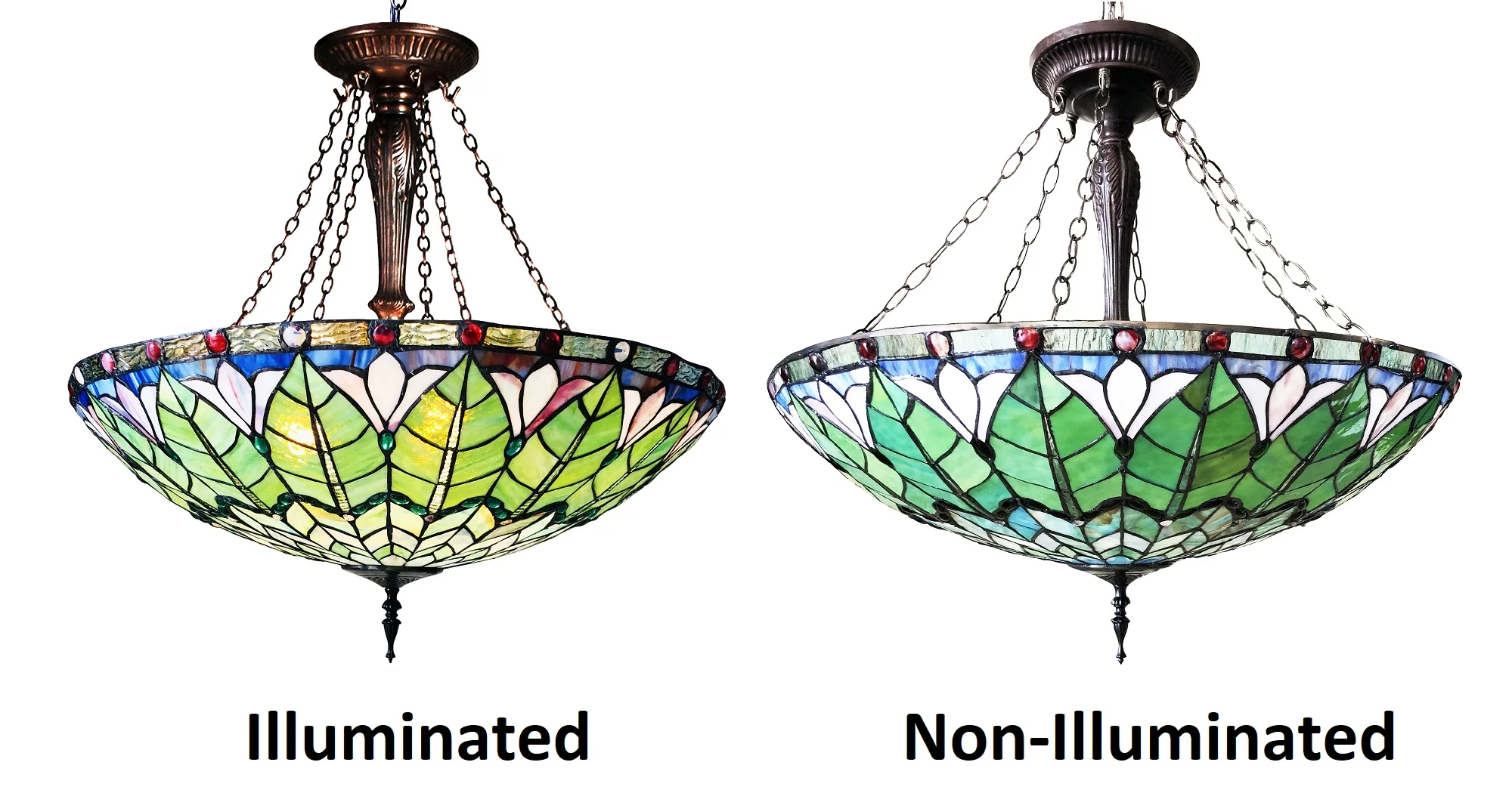 LOTUS Tiffany-Style Geometric Stained Glass Inverted Ceiling Pendant 28" Width
