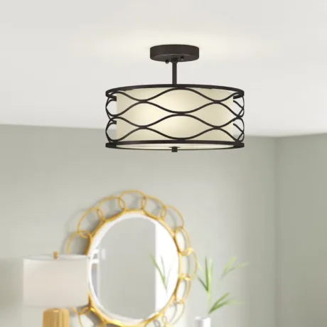GWEN Transitional 2 Light Rubbed Bronze Semi-flush Ceiling Fixture 13" Wide