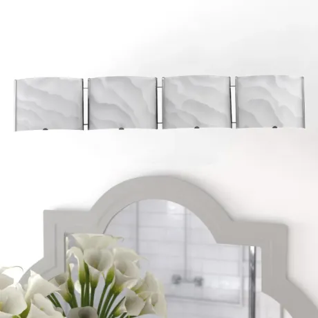 AMPERE Transitional 4 Light Chrome Metallic Bath Vanity Wall Fixture White Frosted Alabaster Glass 33" Wide