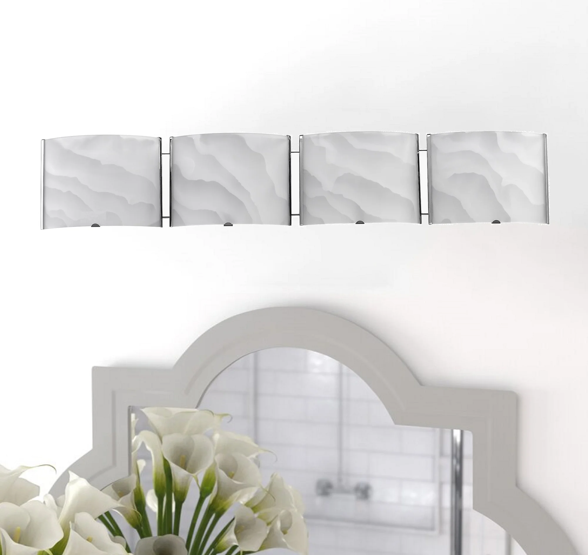 AMPERE Transitional 4 Light Chrome Metallic Bath Vanity Wall Fixture White Frosted Alabaster Glass 33" Wide
