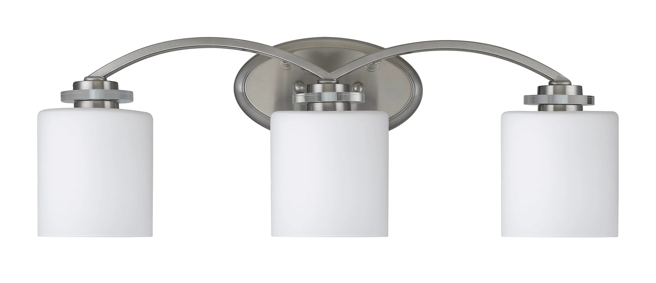PRUDENCE Transitional 3 Light Brushed Nickel Bath Vanity Wall Fixture White Etched Glass 25.5" Wide - Image 3