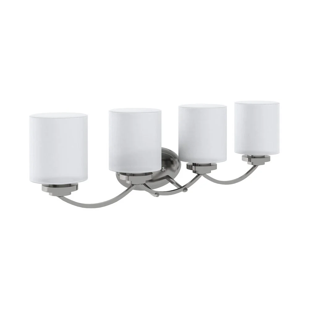 PRUDENCE Transitional 4 Light Brushed Nickel Bath Vanity Wall Fixture White Etched Glass 31" Wide - Image 2
