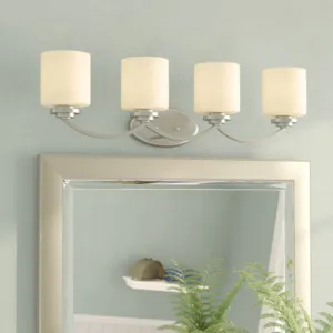PRUDENCE Transitional 4 Light Brushed Nickel Bath Vanity Wall Fixture White Etched Glass 31" Wide