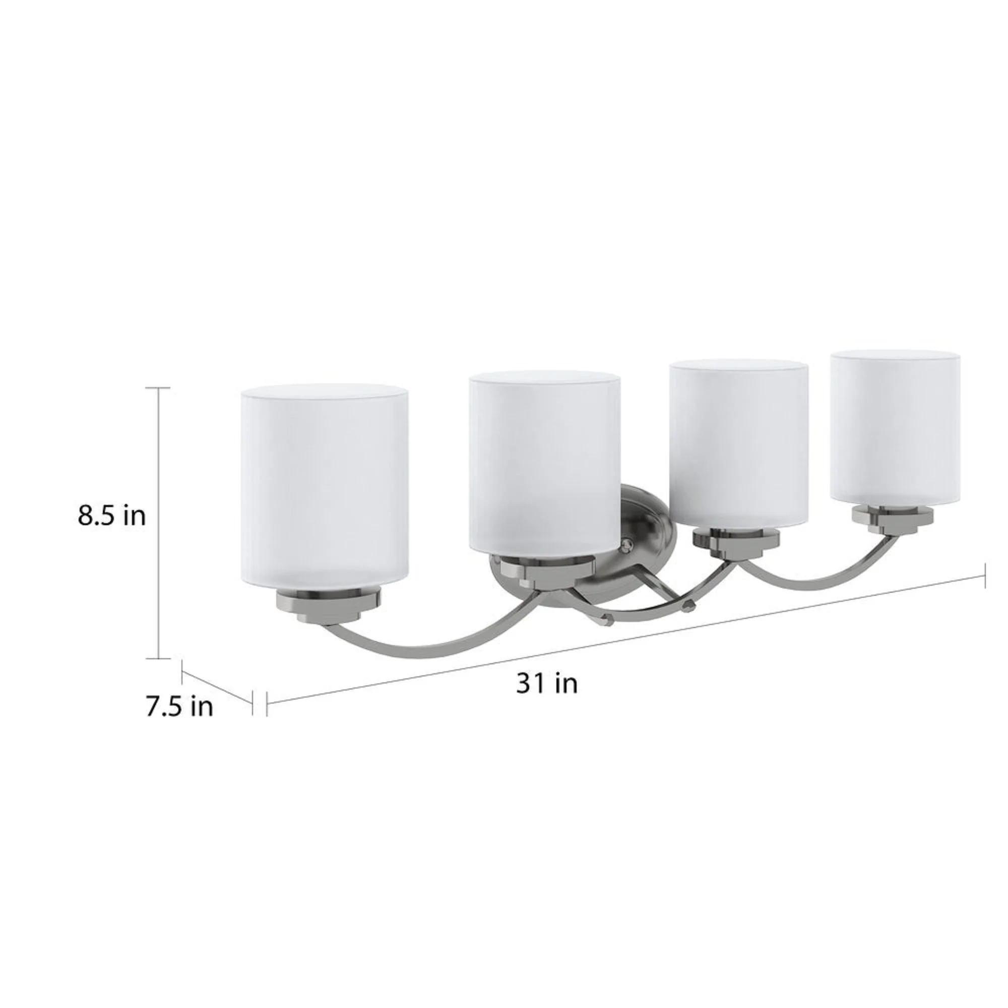 PRUDENCE Transitional 4 Light Brushed Nickel Bath Vanity Wall Fixture White Etched Glass 31" Wide - Image 3
