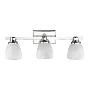GEWNEVERE Transitional 3 Light Chrome Finish Bath Vanity Wall Fixture White Alabaster Glass 23" Wide