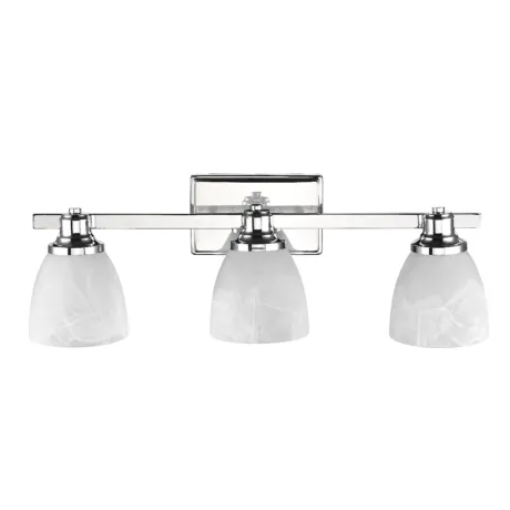 GEWNEVERE Transitional 3 Light Chrome Finish Bath Vanity Wall Fixture White Alabaster Glass 23" Wide