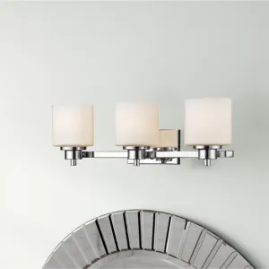 SOLBI Contemporary 3 Light Chrome Finish Bath Vanity Wall Fixture White Alabaster Glass 24" Wide