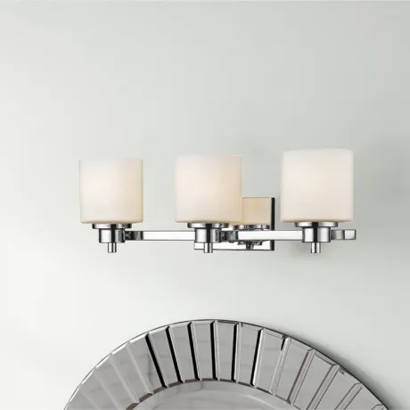 SOLBI Contemporary 3 Light Chrome Finish Bath Vanity Wall Fixture White Alabaster Glass 24" Wide