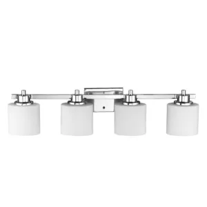SOLBI Contemporary 4 Light Chrome Finish Bath Vanity Wall Fixture White Alabaster Glass 33" Wide