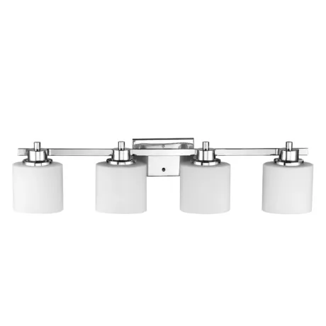 SOLBI Contemporary 4 Light Chrome Finish Bath Vanity Wall Fixture White Alabaster Glass 33" Wide