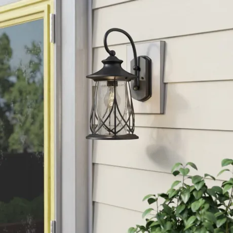 MARHAUS Transitional 1 Light Black Outdoor Wall Sconce 15" Height