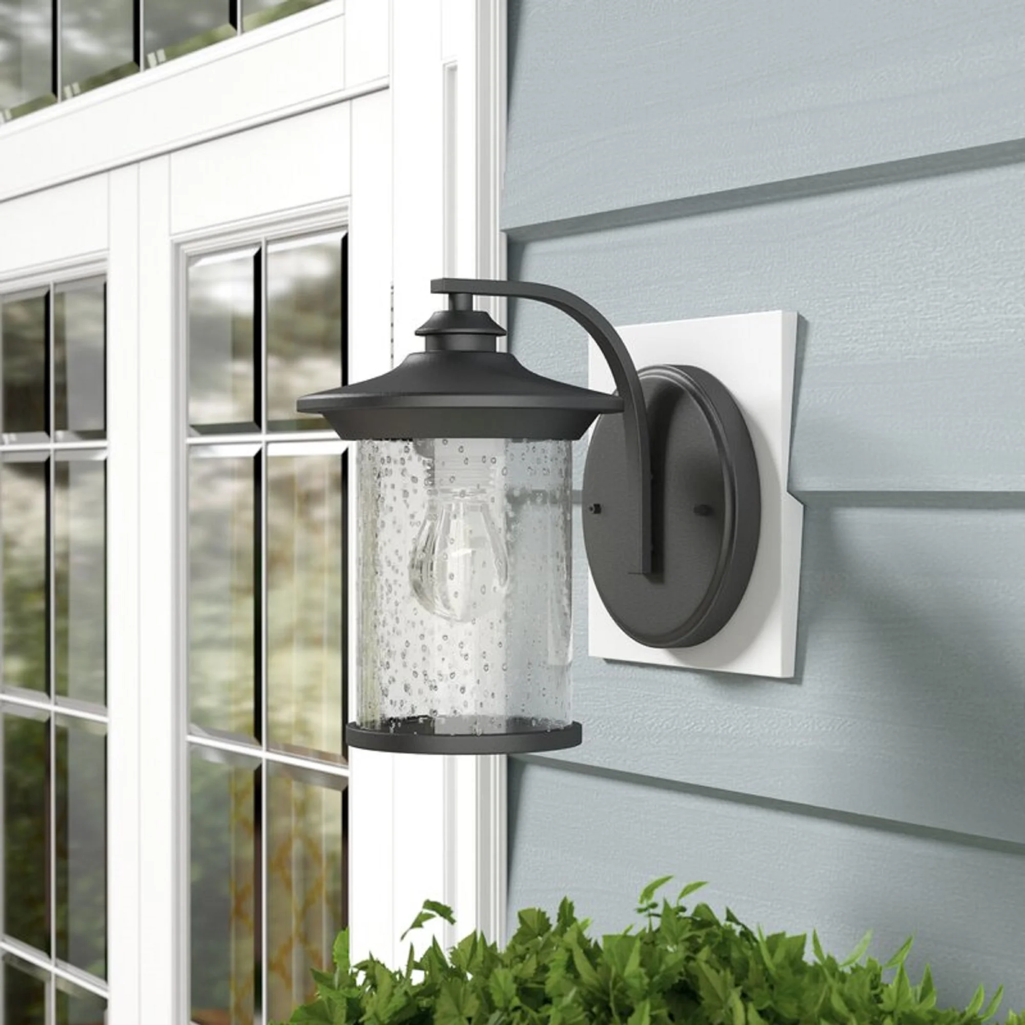 LIAM Transitional 1 Light Black Outdoor Wall Sconce 10" Height