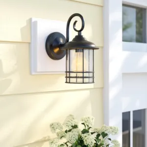 Transitional 1 Light Black Outdoor Wall Sconce 10" Height, 2-pack