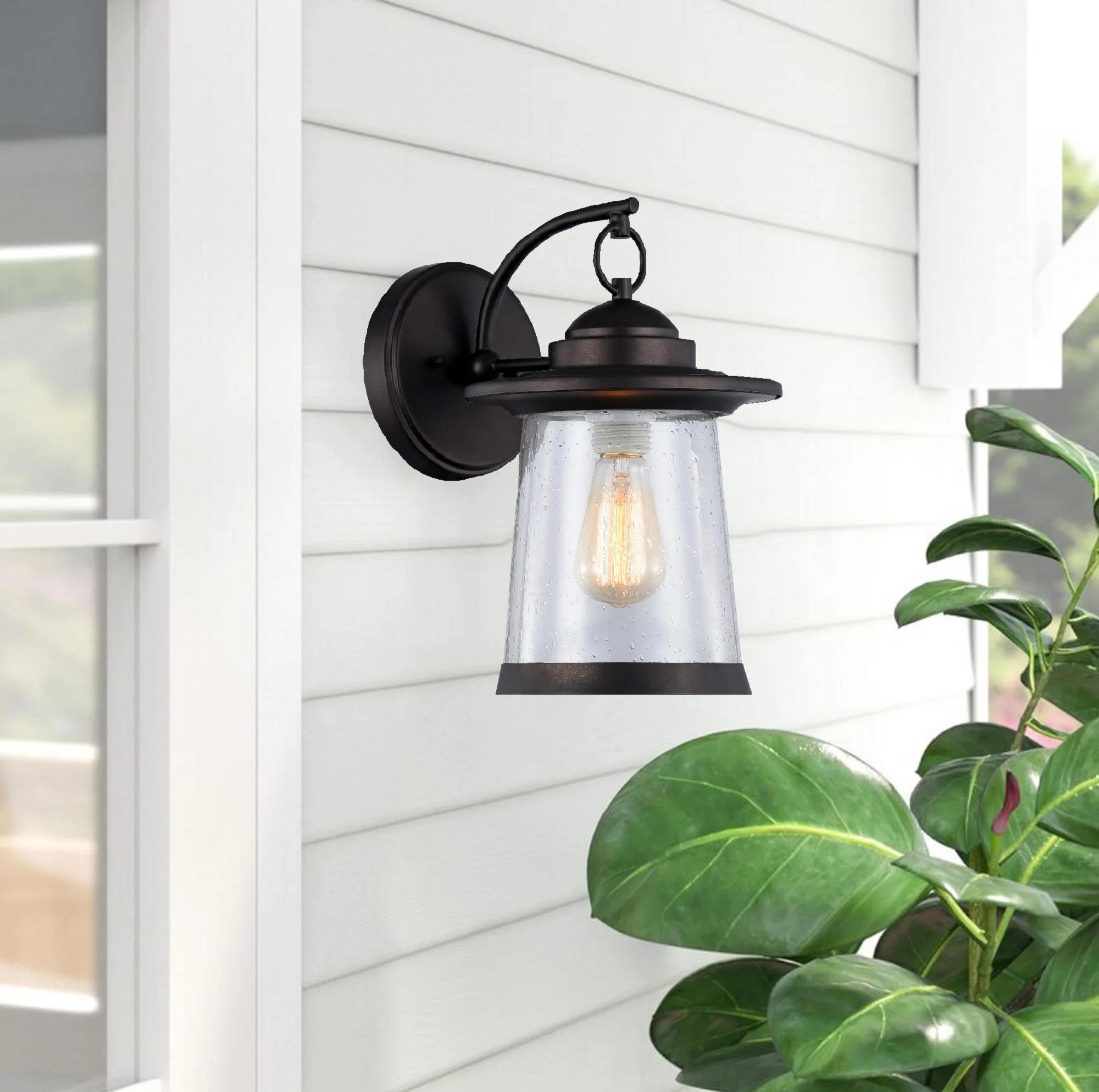 LINON Transitional 1 Light Black Outdoor Wall Sconce 13" Height