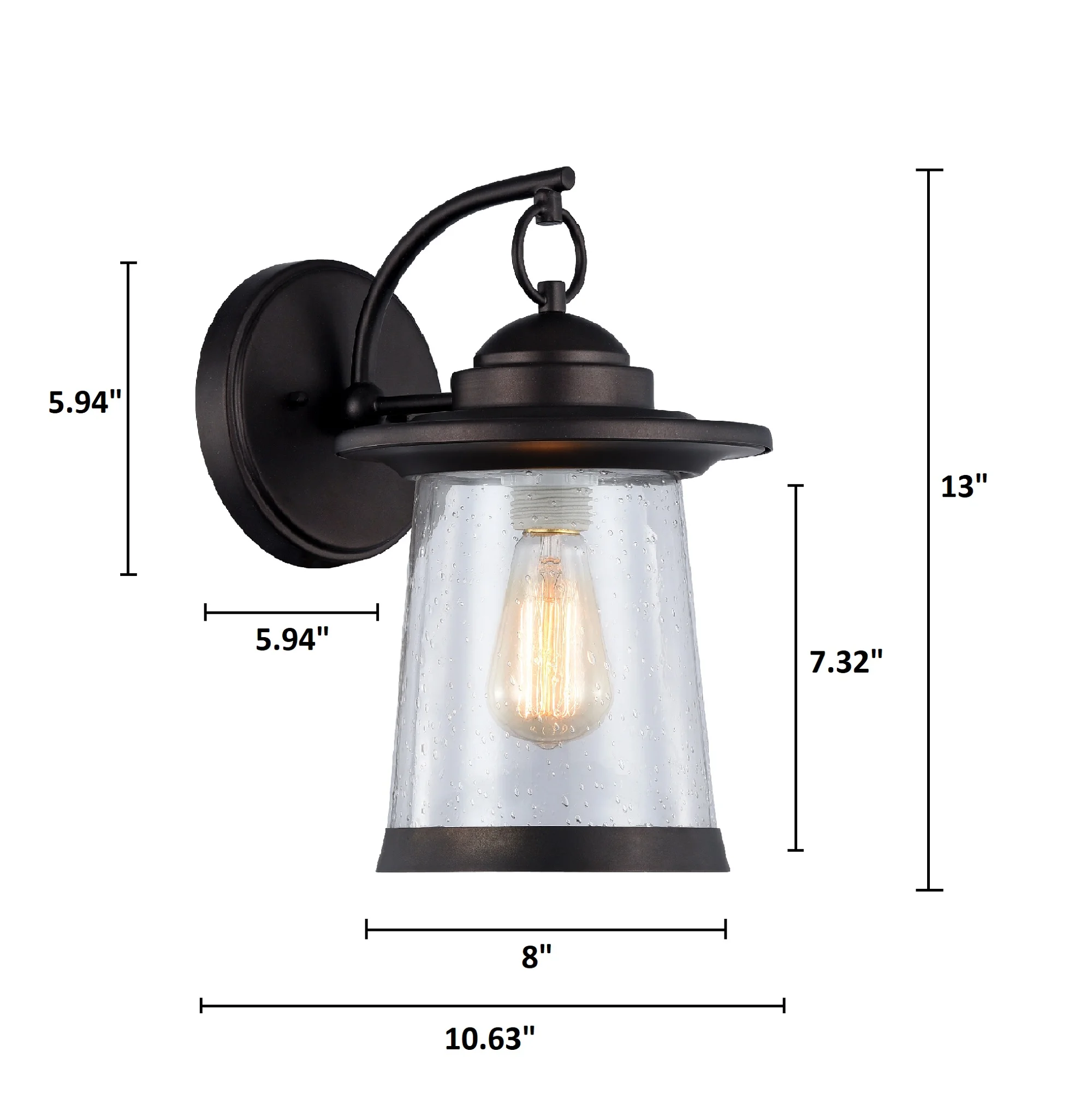 LINON Transitional 1 Light Black Outdoor Wall Sconce 13" Height - Image 2