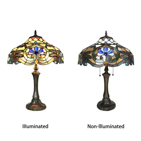 AMBERWING Tiffany-style 2 Light Dragonfly Table Lamp 17" Shade