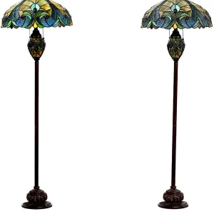 LIAISON Tiffany-style 3 Light Victorian Double Lit Floor Lamp 18" Shade