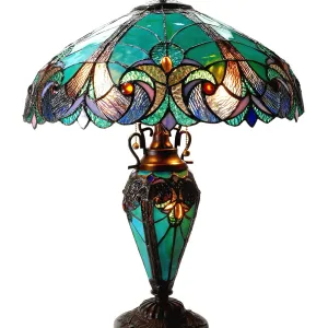 LIAISON Tiffany-style 3 Light Victorian Double Lit Table Lamp 18" Shade