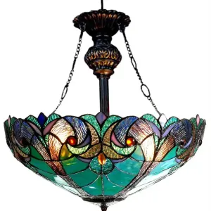 LIAISON Tiffany-style 2 Light Victorian Inverted Ceiling Pendant 18" Shade