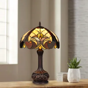 LIAISON Tiffany-Style Antique Dark Bronze 1-Light Victorian Table Lamp 12" Shade