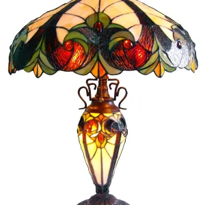 LIAISON Tiffany-style 3 Light Victorian Double Lit Table Lamp 18" Shade