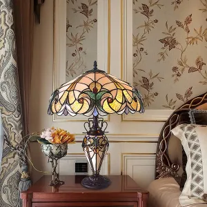 LIAISON Tiffany-style 3 Light Victorian Double Lit Table Lamp 18" Shade