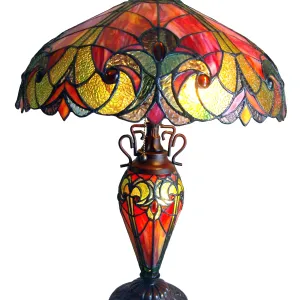 LIAISON Tiffany-style 3 Light Victorian Double Lit Table Lamp 18" Shade