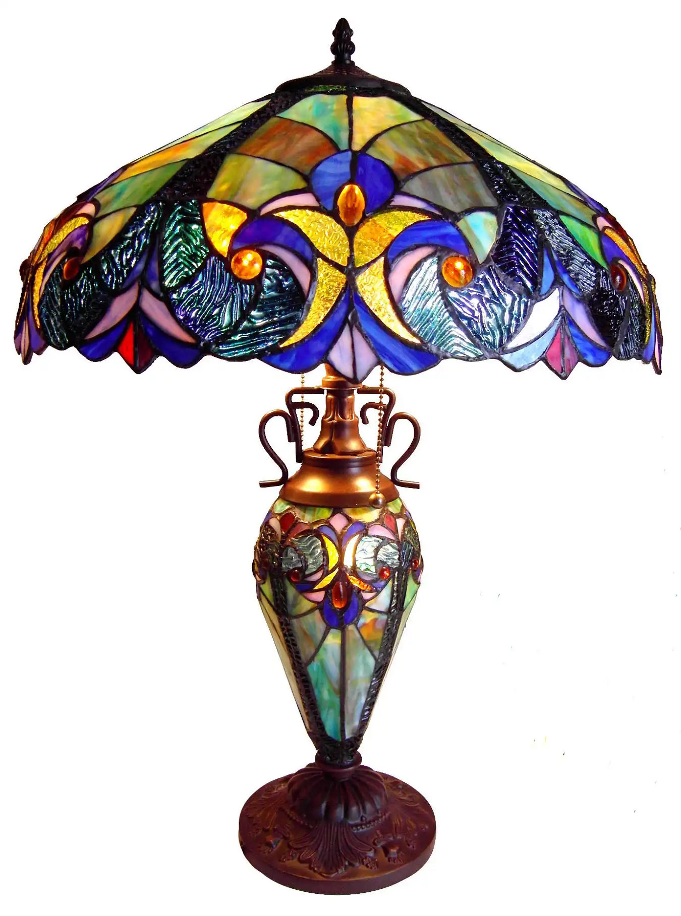 LIAISON Tiffany-style 3 Light Victorian Double Lit Table Lamp 18" Shade