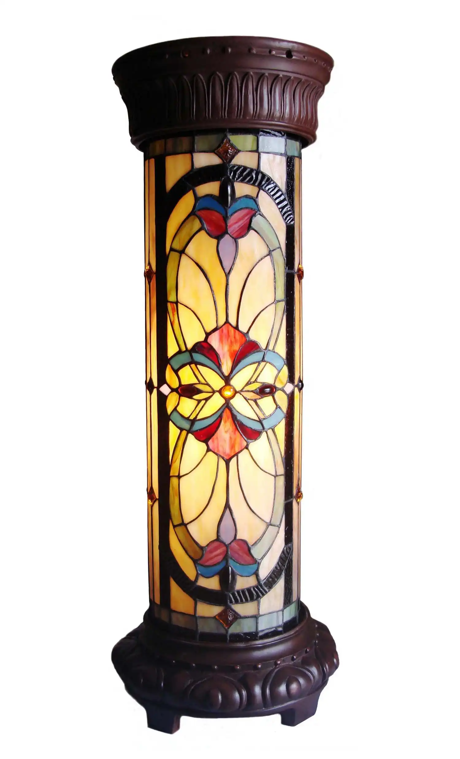 RUBY SPECTACLE Tiffany-glass 2 Light Victorian Pedestal Light Fixture 30" Tall