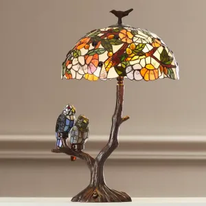 4 Light Tiffany-style featuring Flowers & Birds Double Lit Table Lamp Oval Shape 19" Shade