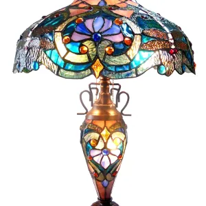 LYDIA Tiffany-style 3 Light Victorian Double Lit Table Lamp 17" Shade