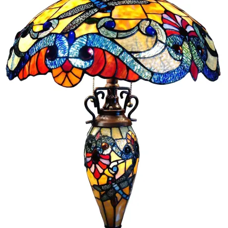 3 Light Tiffany Style Dragonfly Double Lit Table Lamp 18" Shade