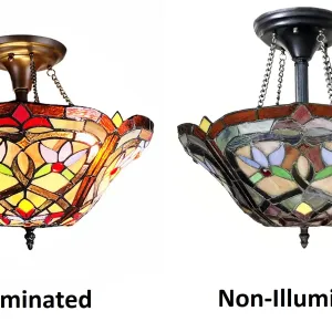 YASMIN Tiffany-Style Victorian Stained Glass Semi-Flush Pendant 14.5" Height
