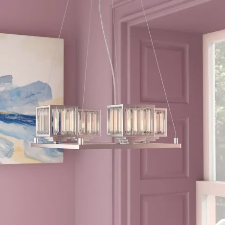 TRILLUMINATE Contemporary 4 Light Chrome Finish Crystal Shade Mini Chandelier 16" Wide