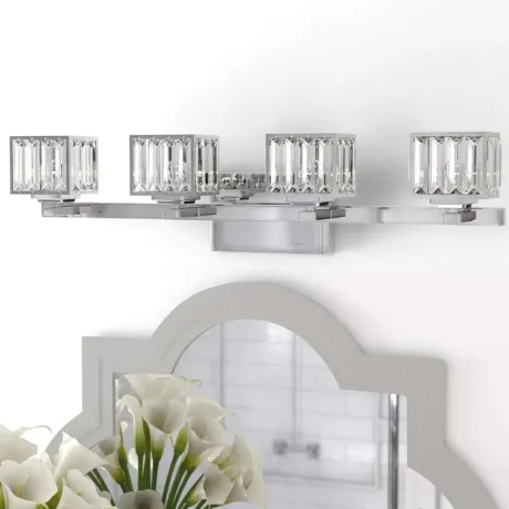 TRILLUMINATE Contemporary 4 Light Chrome Finish Crystal Globe Bath Vanity Wall Fixture 29" Wide