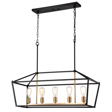 IRONCLAD Industrial 5 Light Textured Black Island Pendant Ceiling Fixture 36" Wide