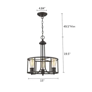 ELISSA Transitional 3 Light Rubbed Bronze Ceiling Pendant 15" Wide