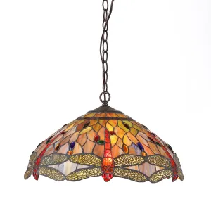 ANISOPTERA PURITY Tiffany-style 3 Light Dragonfly Ceiling Pendant Fixture 18" Shade