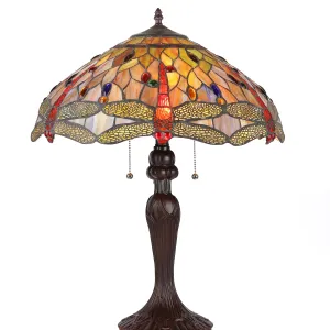 ANISOPTERA PURITY Tiffany-style 3 Light Dragonfly Table Lamp 18" Shade