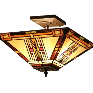GODE Tiffany-style 2 Light Mission Semi-flush Ceiling Fixture 14" Shade