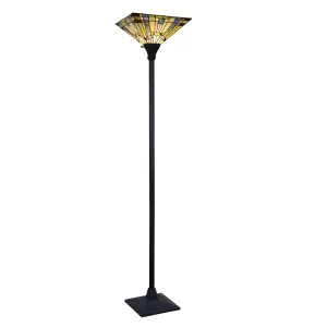 KINSEY Tiffany-Style Blackish Bronze 1-Light Mission Torchiere Floor Lamp 14" Shade