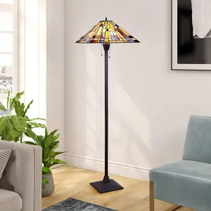 KINSEY Tiffany-Style Blackish Bronze 2-Light Mission Floor Lamp 18" Shade