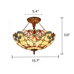 COOPER Tiffany-style 2 Light Victorian Semi-flush Ceiling Fixture 16" Shade